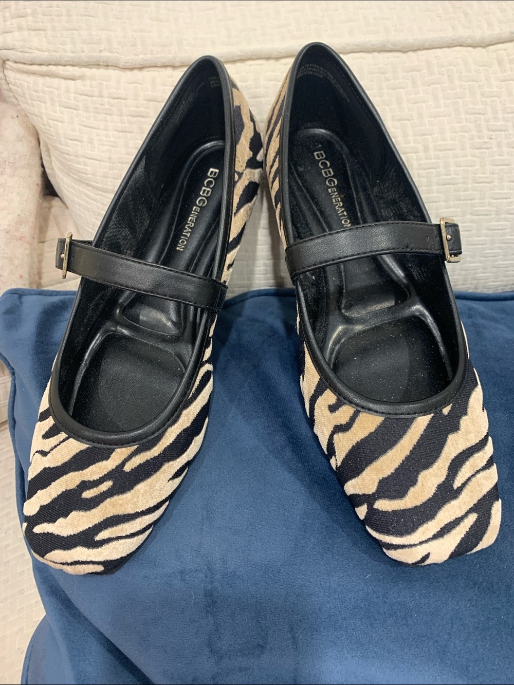 BCBGeneration Black and Tan Zebra Mary Jane Flats